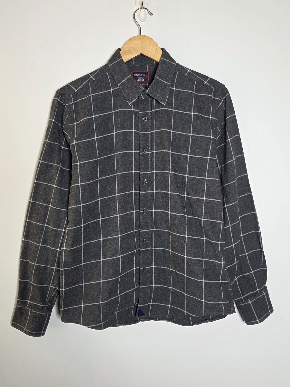 UNTUCKit Slim fit Dark Grey & White Windowpane Button-Up flannel Shirt
